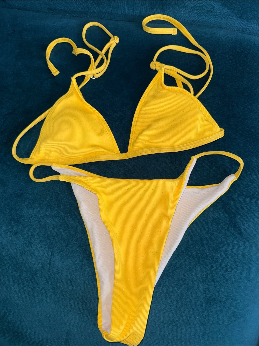 SHEIN Yellow Ribbed Triangle Bikini Set
